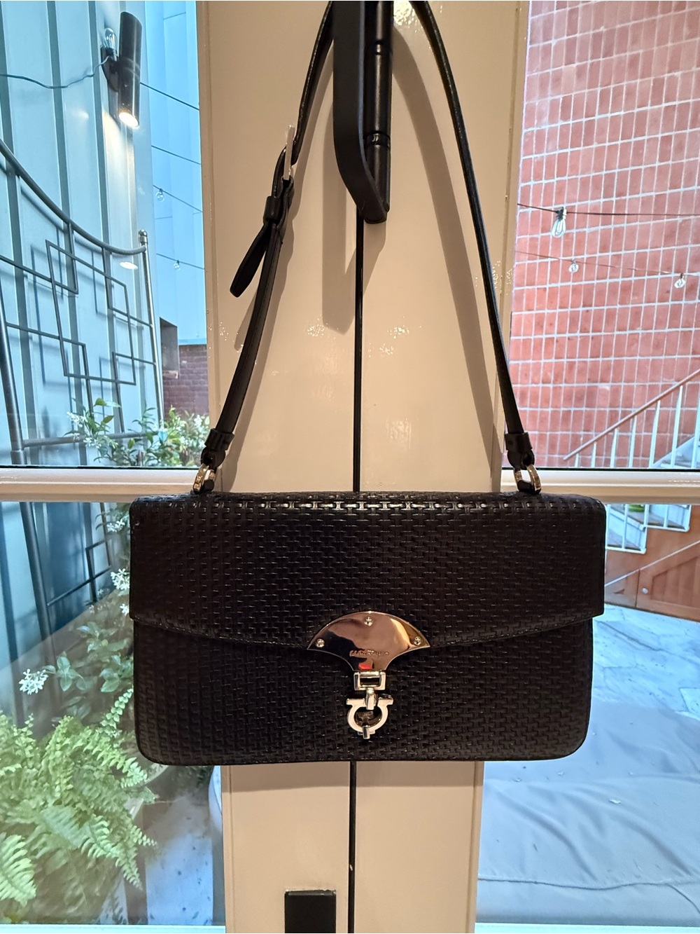Salvatore Ferragamo Black Woven Leather Clutch with Silver Hardware - Picture 2 of 5